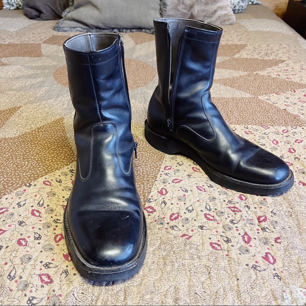 VINTAGE Black Leather Boots • Forward Thrust Crush N Crepe • Size 9.5